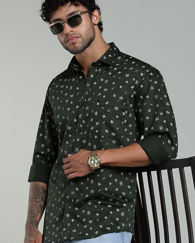 Dark Green Flower Print-Full-Stain Proof
