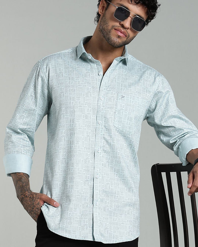 Mint Blue Tribal Print-Full-Stain Proof