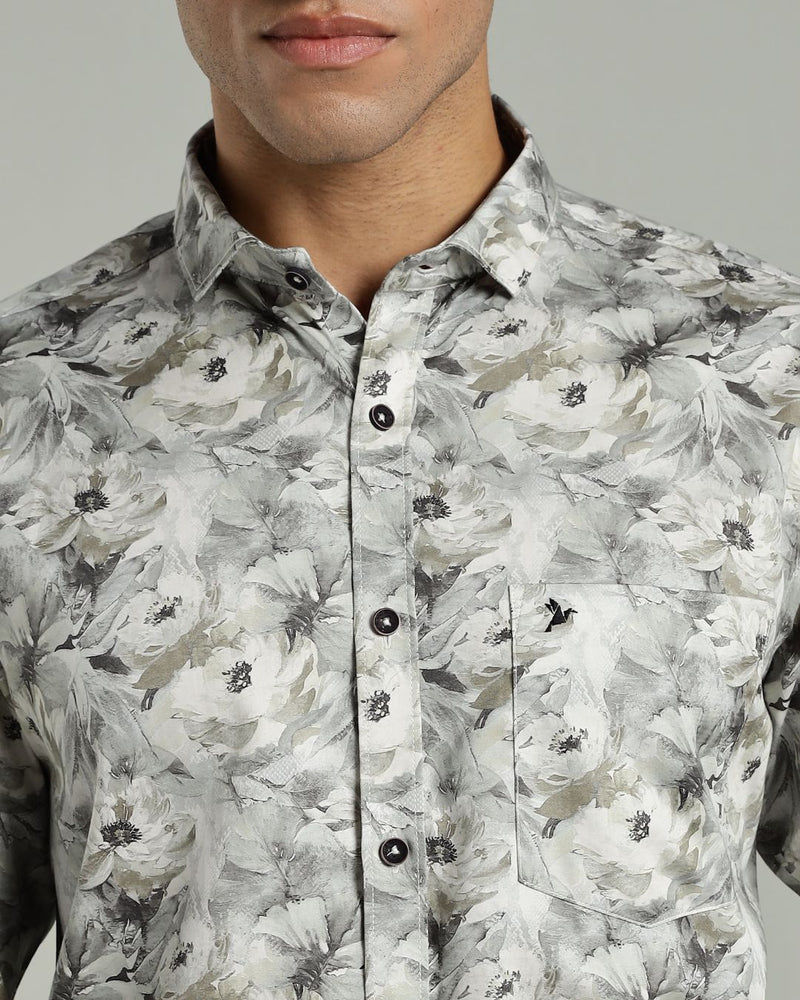 White and Green Floral Print -Full-Stain Proof