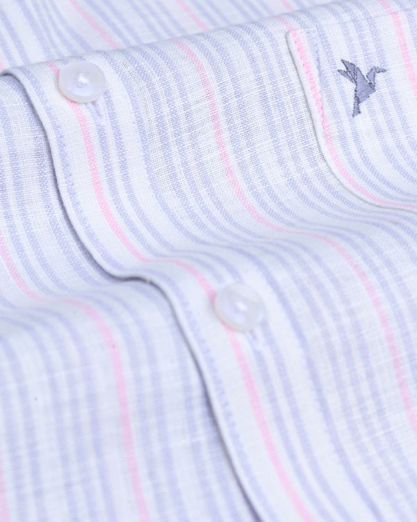 Blue and Pink double colour Stripes -Full-Bamboo Linen