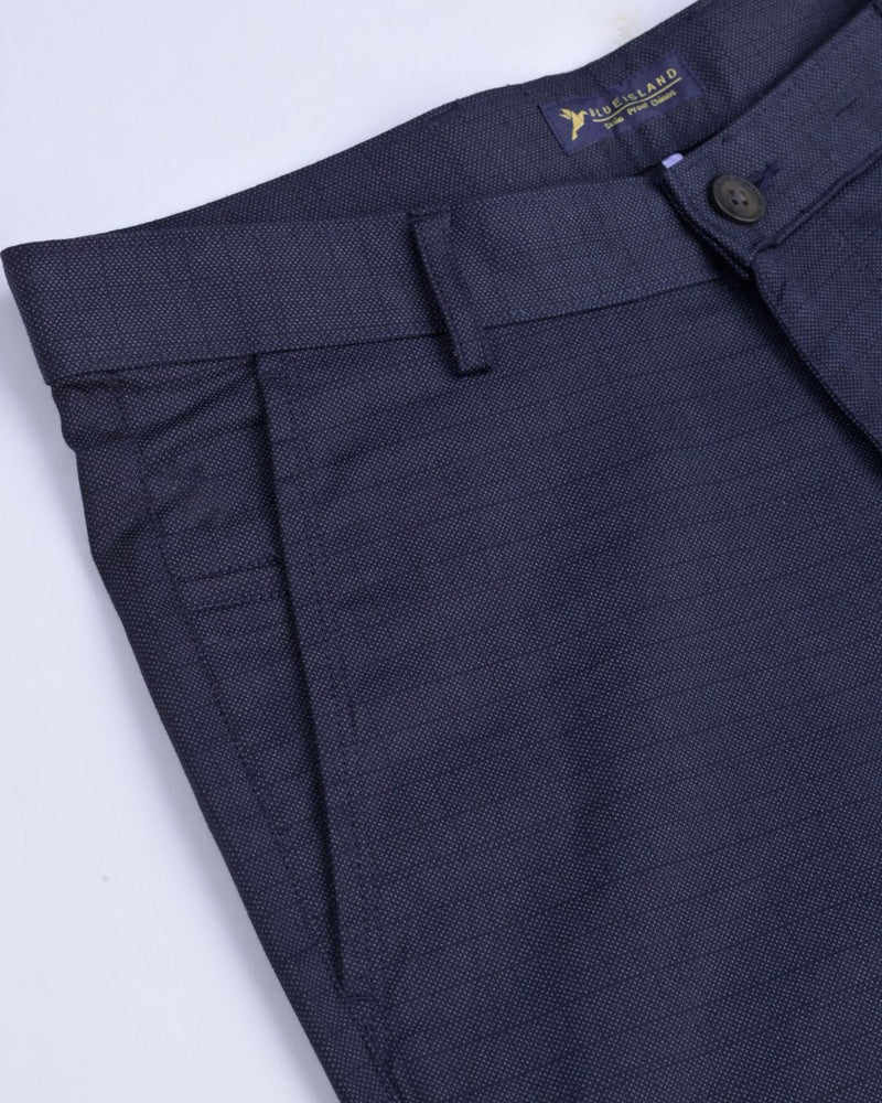 Navy Grain Checked - 2 way stretch - COTTON PANT