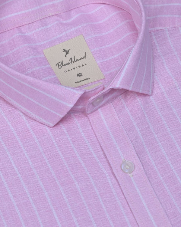 Rose Pink & White Stripes -Full-Bamboo Linen