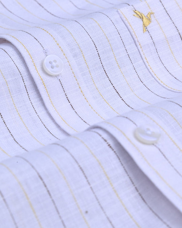 Milky White Multi Line Stripes -Full-Bamboo Linen