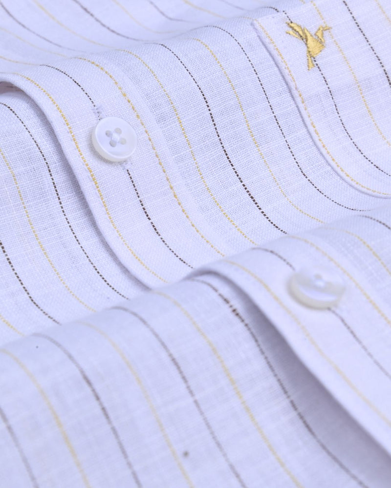 Milky White Multi Line Stripes -Full-Bamboo Linen