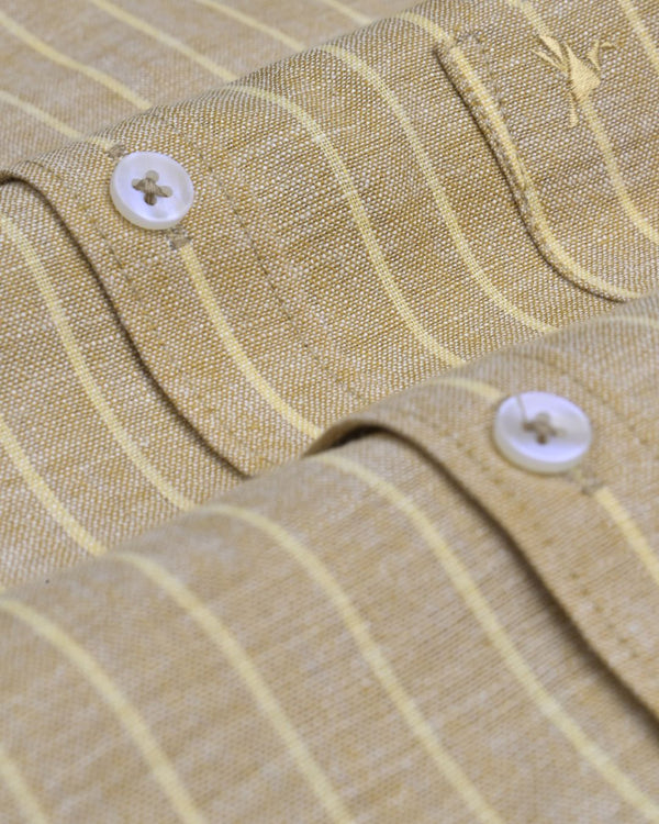 Wheat Brown and Yellow Stripes -Full-Bamboo Linen