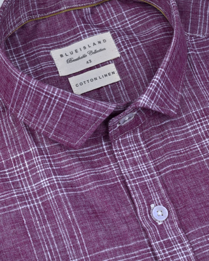 Dusty Pink Checks -Full-Cotton Linen Shirt