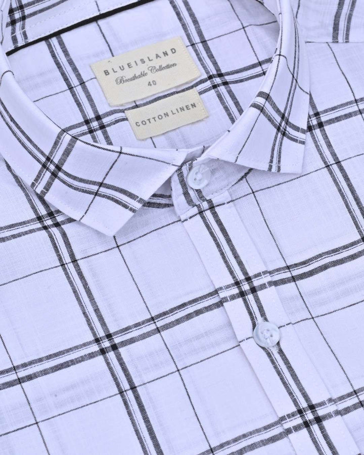 White & Black Box Checks-Full-Cotton Linen Shirt
