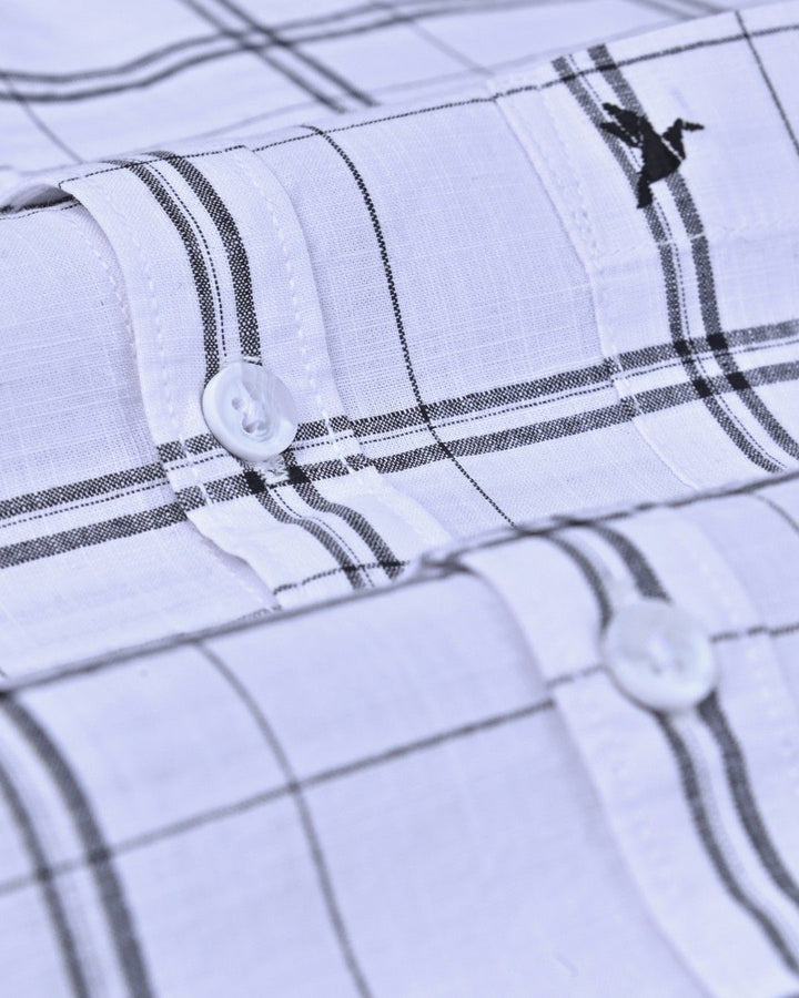 White & Black Box Checks-Full-Cotton Linen Shirt