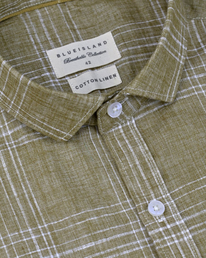 Khaki Checks -Full-Cotton Linen Shirt