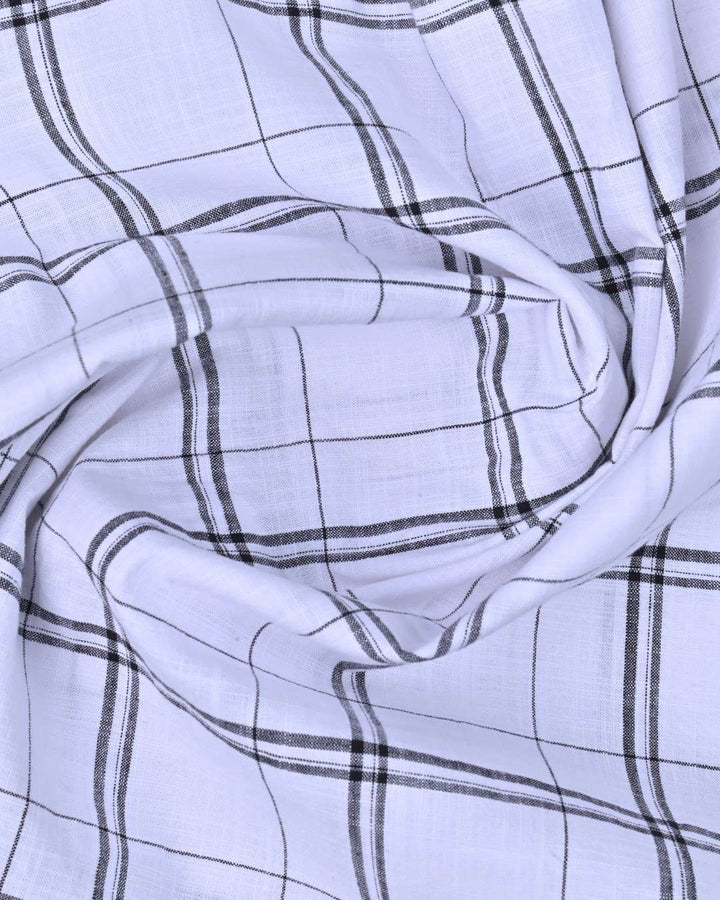 White & Black Box Checks-Full-Cotton Linen Shirt
