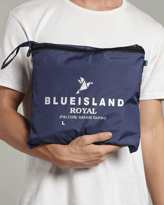 Matte Navy with Teal Border - Rain Jacket with Pant & Mobile Pouch