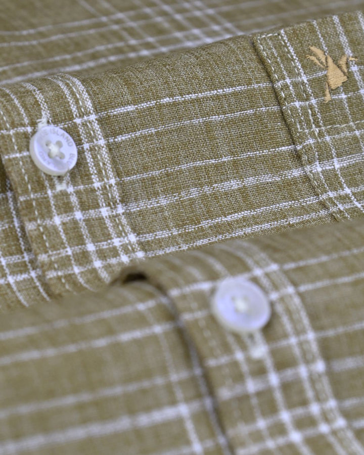 Khaki Checks -Full-Cotton Linen Shirt