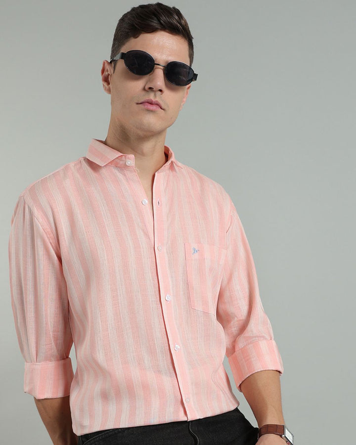 Twin Orange Stripes -Full-Cotton Linen Shirt