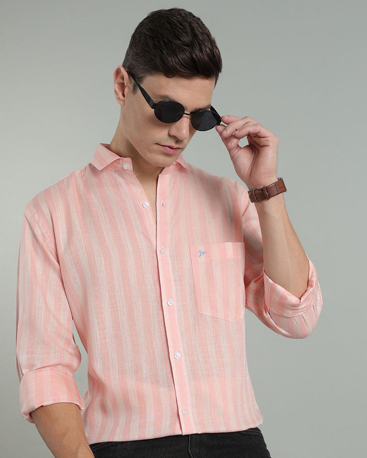 Twin Orange Stripes -Full-Cotton Linen Shirt