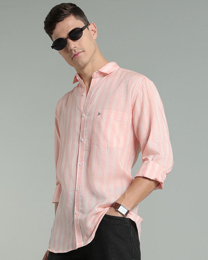 Twin Orange Stripes -Full-Cotton Linen Shirt