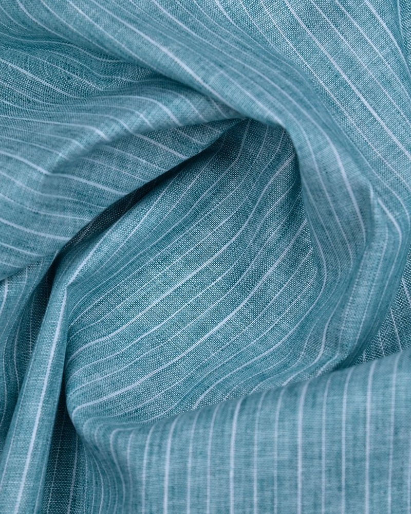 Teal Blue Line Stripes -Full-Bamboo Linen