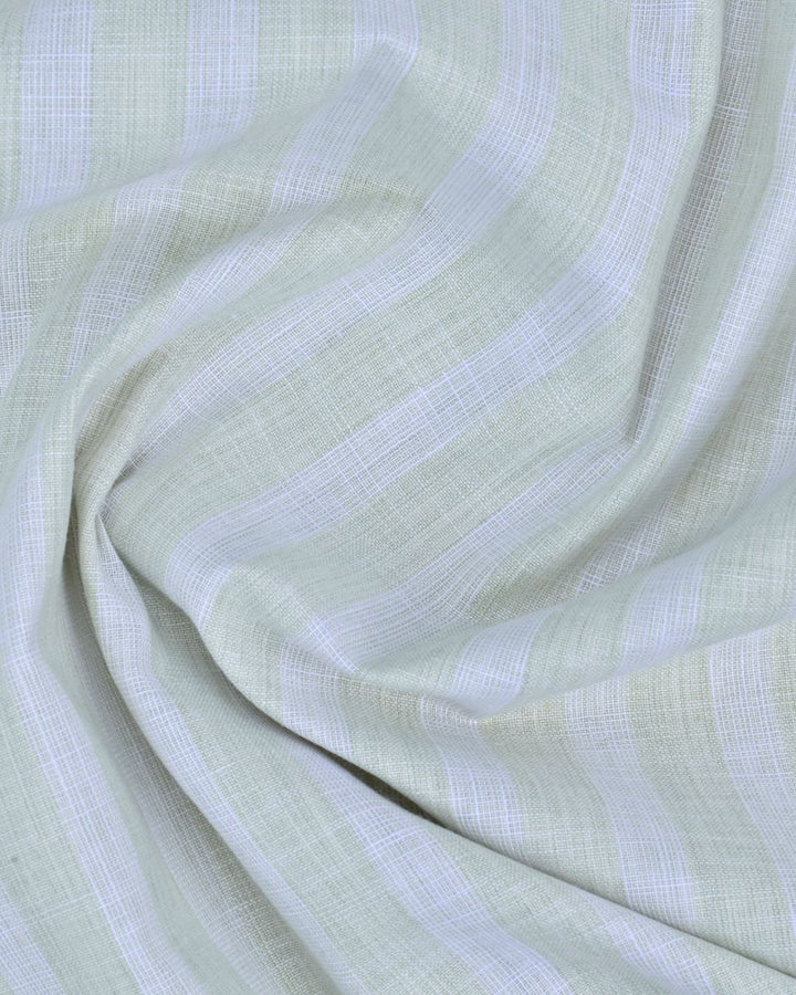 Green & White Textured Stripes -Full-Bamboo Linen