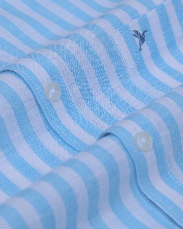 Bright Blue & White Stripes -Full-Bamboo Linen