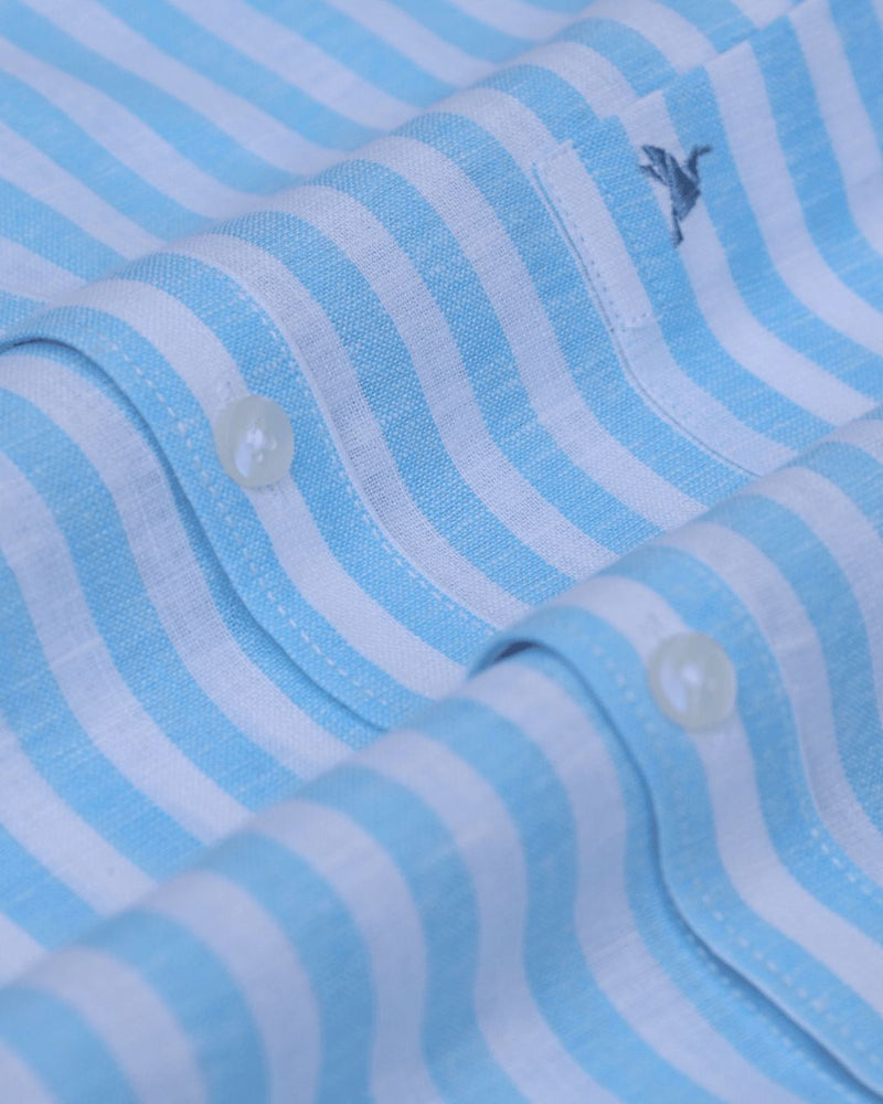 Bright Blue & White Stripes -Full-Bamboo Linen