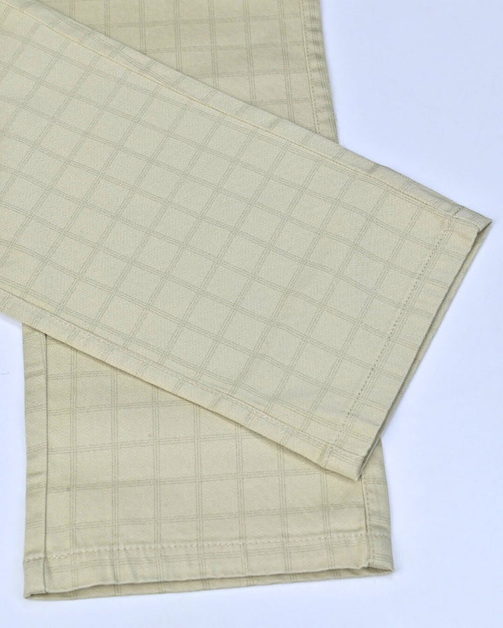 Cream Triple Checked - 2 way stretch - COTTON PANT