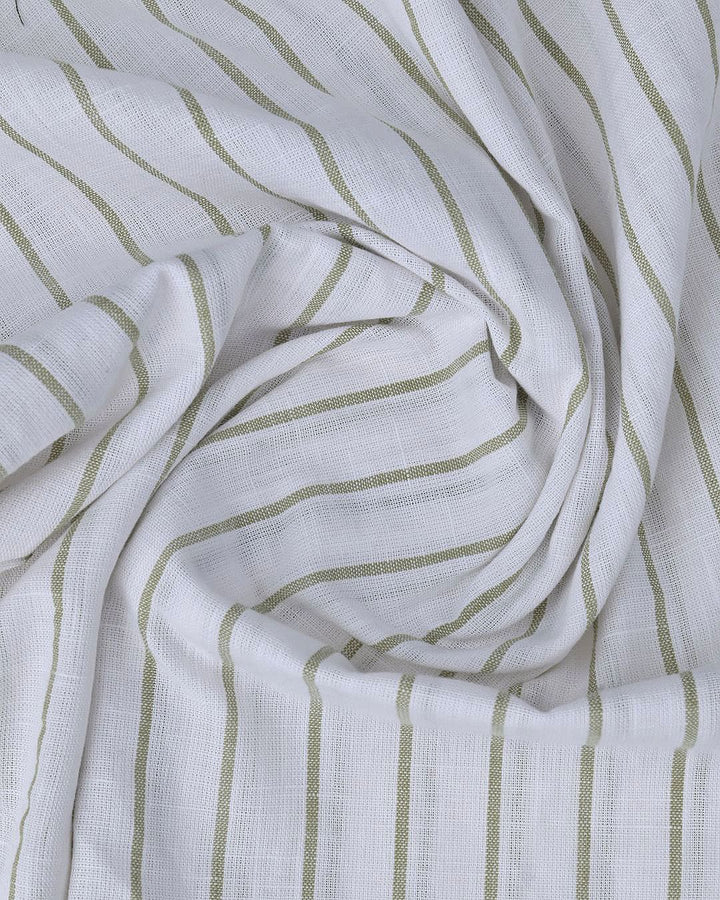 White & Olive Line Stripes-Full-Cotton Linen Shirt