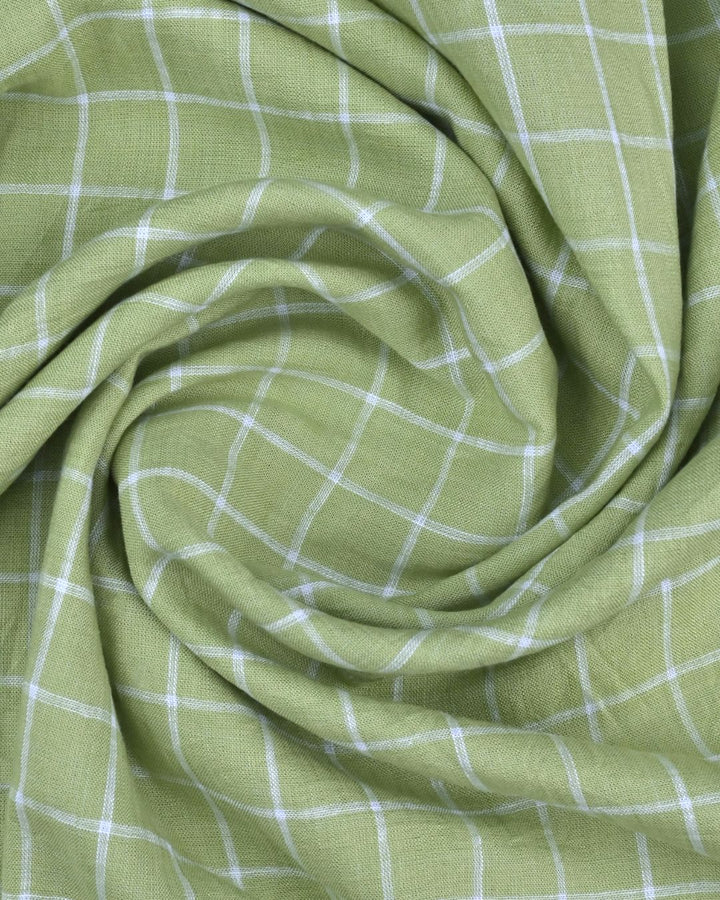 Pistah Green & White Checks - Half Sleeve -Cotton Linen Shirt