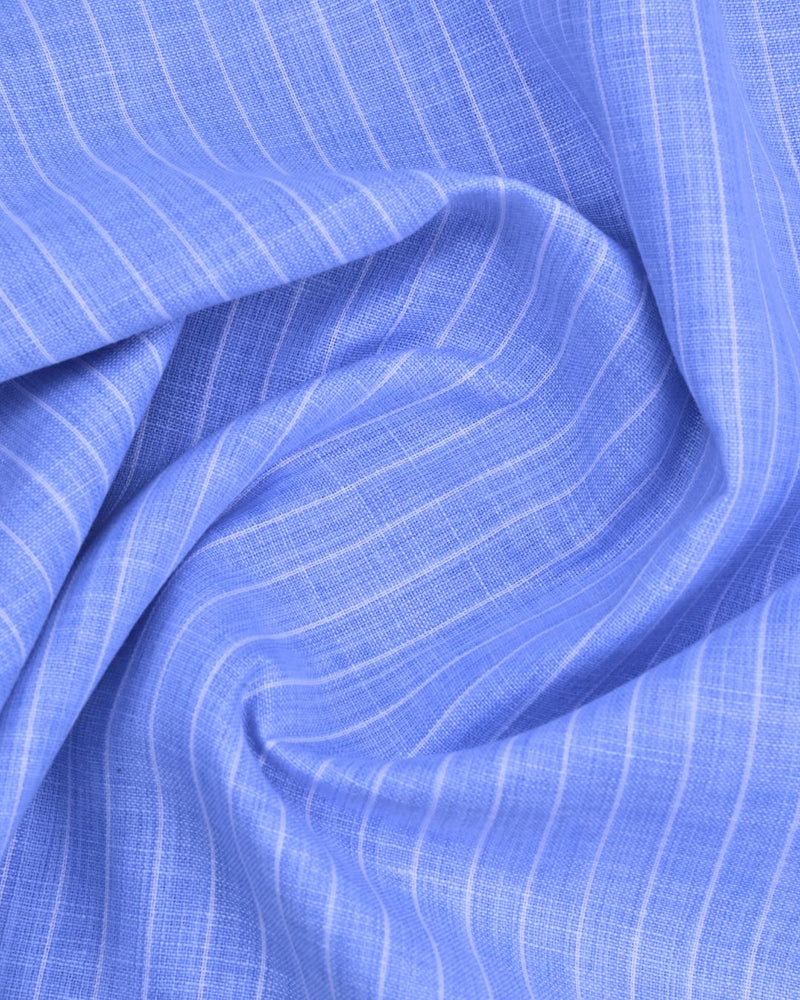 Ice Blue & White Stripes -Full-Bamboo Linen