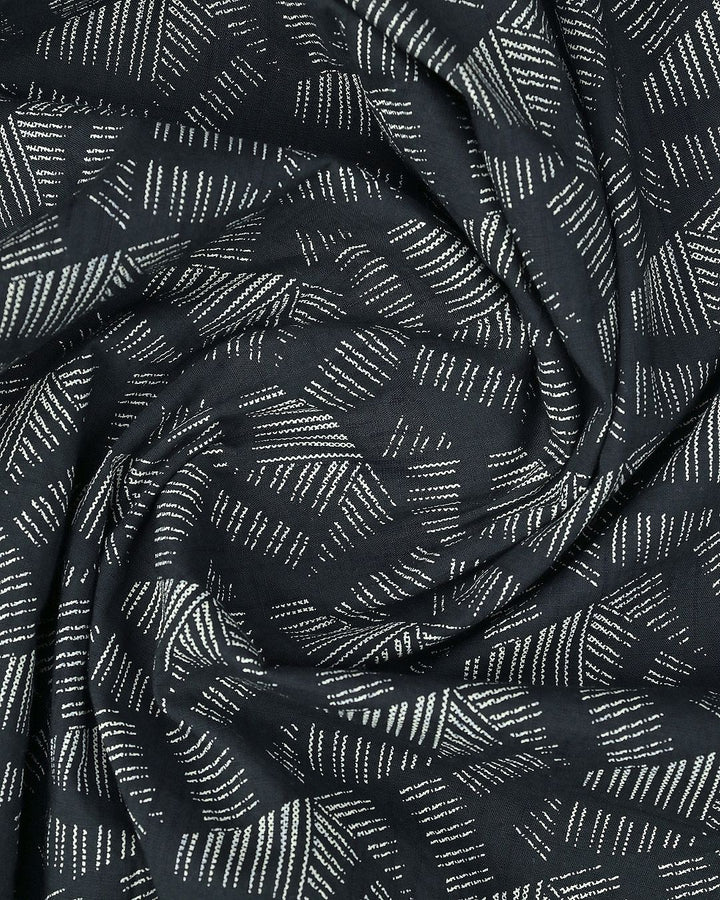 Dark Green Geometric Print-Full-Cotton Linen Shirt