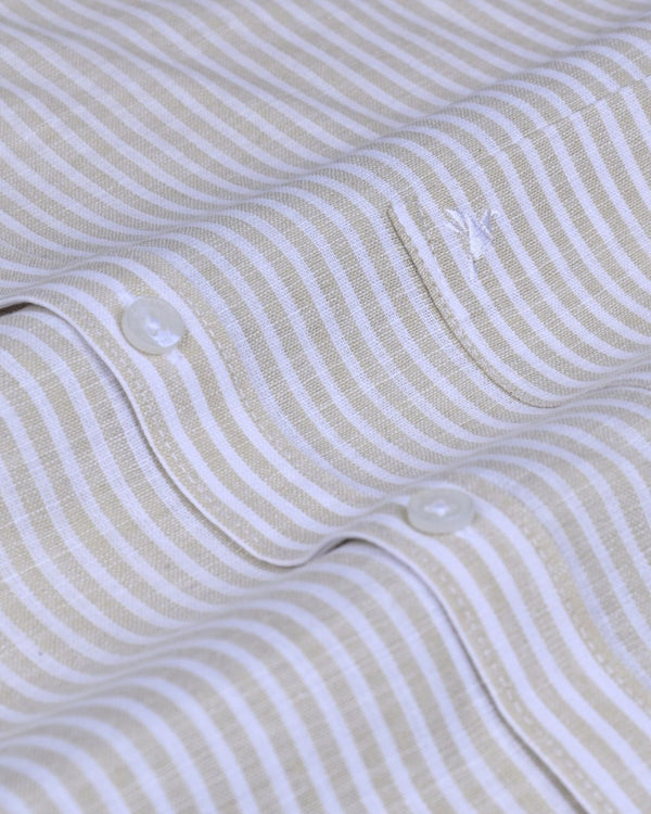 Sandal Brown & White Linear Stripes -Full-Bamboo Linen