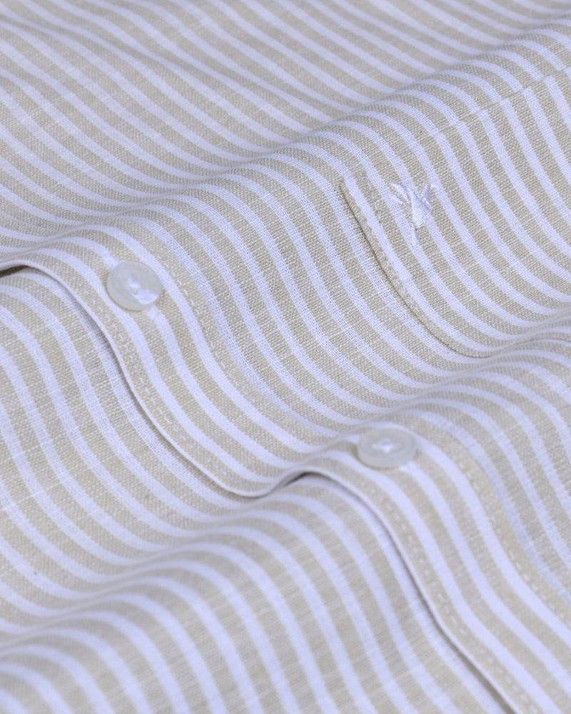 Sandal Brown & White Linear Stripes -Full-Bamboo Linen