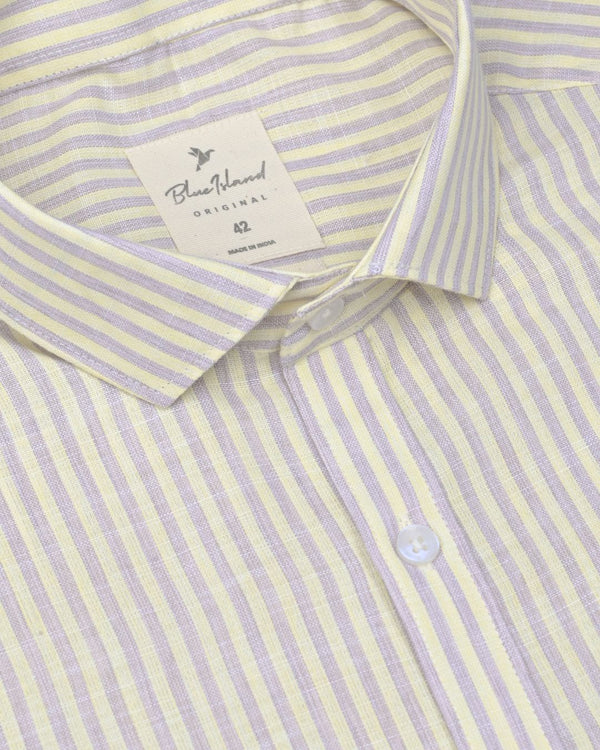 Mild Yellow & Purple Stripes -Full-Bamboo Linen