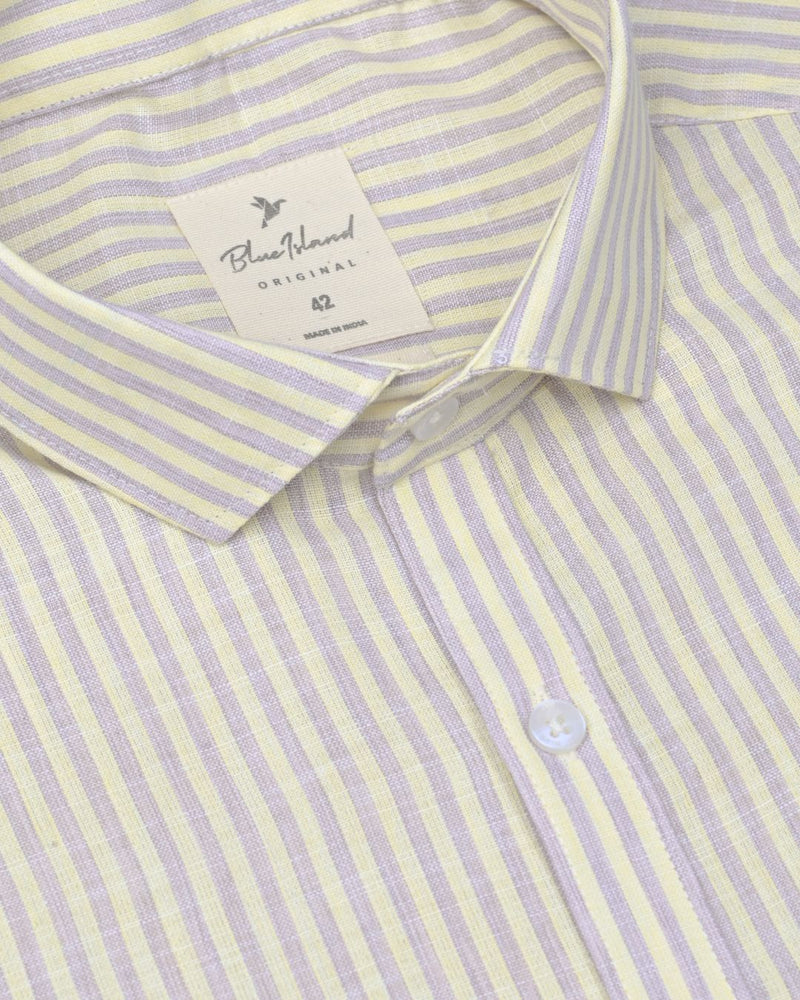 Mild Yellow & Purple Stripes -Full-Bamboo Linen