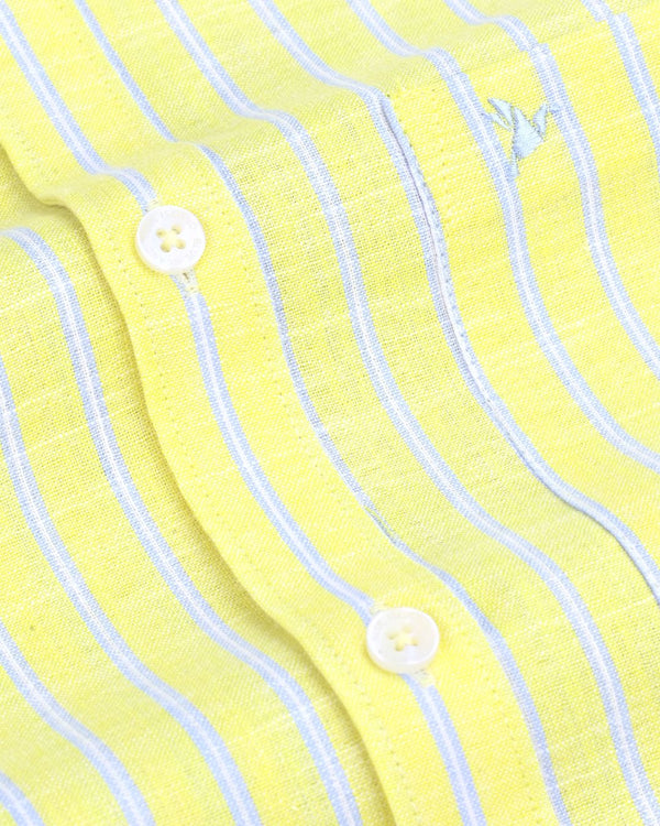 Yellow & Blue Double Line Stripes -Full-Bamboo Linen