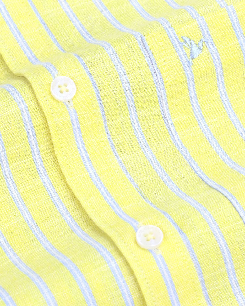 Yellow & Blue Double Line Stripes -Full-Bamboo Linen