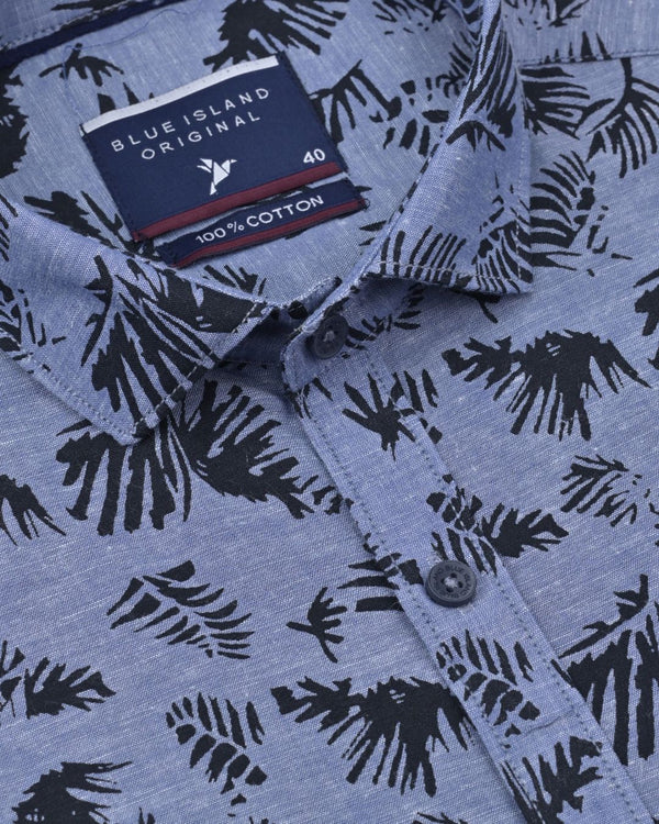 Bluish Grey & Black Leaf Print -Full-Stain Proof