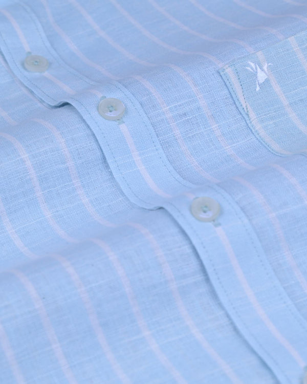 Aqua Blue Stripes -Full-Bamboo Linen
