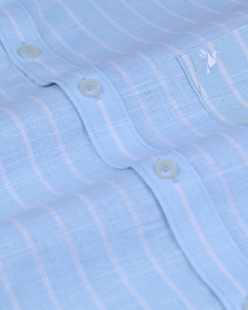 Aqua Blue Stripes -Full-Bamboo Linen