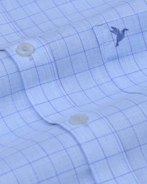 Blue Dotted Line Checks -Full-Bamboo Linen