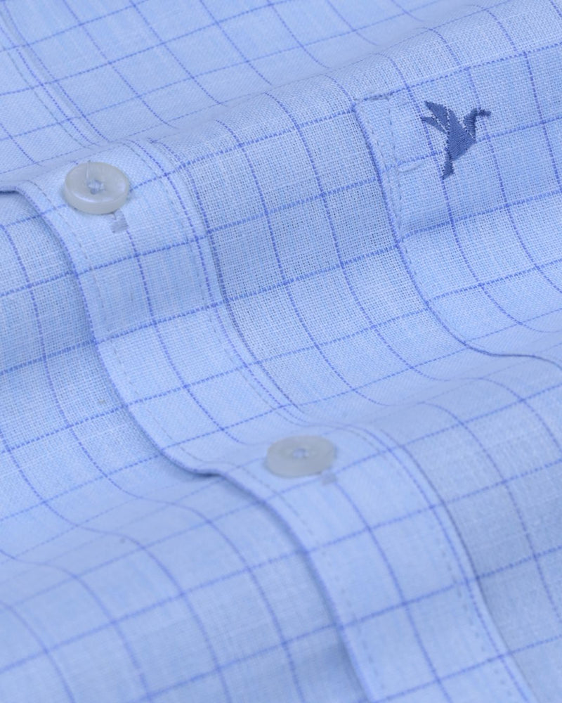 Blue Dotted Line Checks -Full-Bamboo Linen
