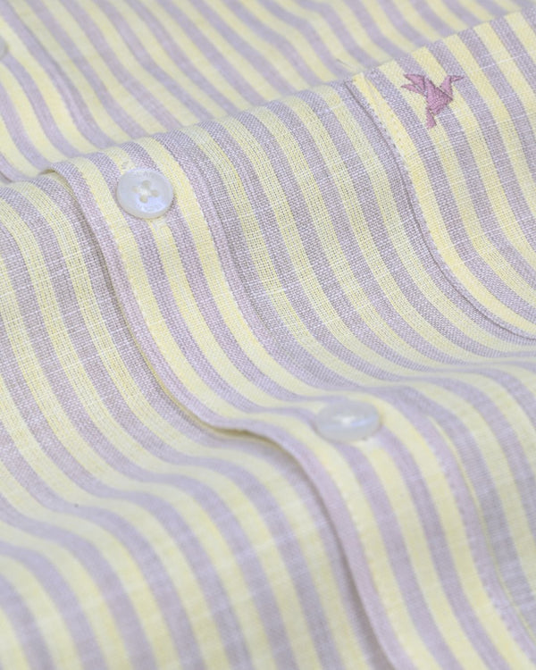 Mild Yellow & Purple Stripes -Full-Bamboo Linen