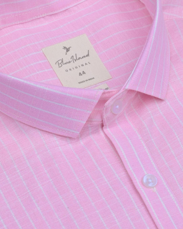 Pink & White Mini Stripes -Full-Bamboo Linen