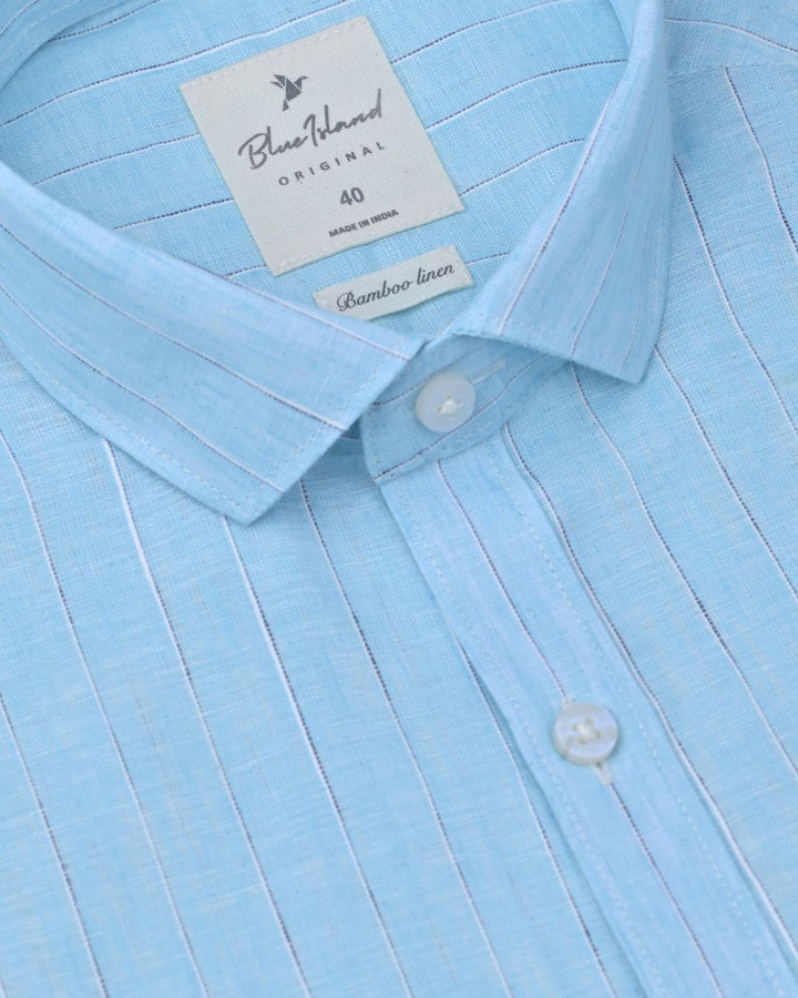 Soft Blue Large Stripes -Full-Bamboo Linen