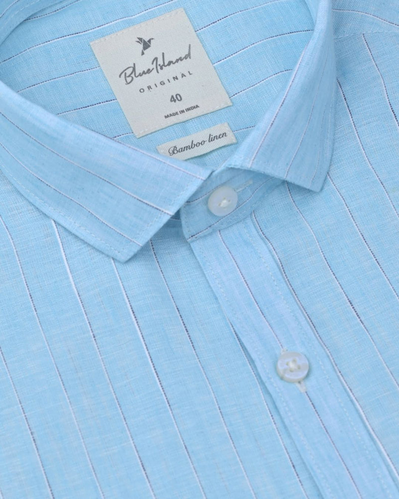 Soft Blue Large Stripes -Full-Bamboo Linen