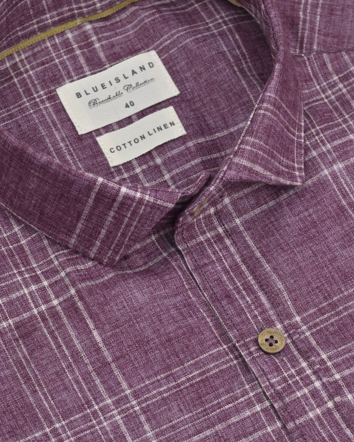 Purple Multi Line Checks -Full-Cotton Linen Shirt