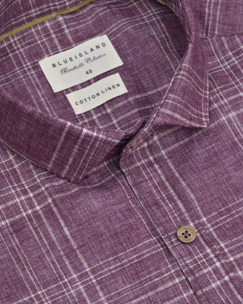 Purple Multi Line Checks -Full-Cotton Linen Shirt