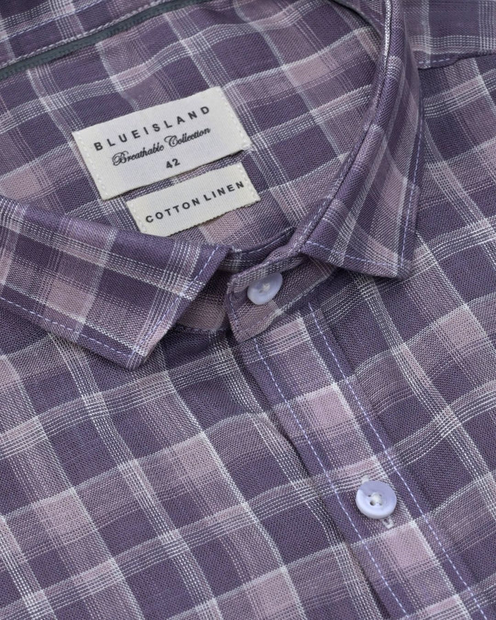 Dusty Violet Checks -Full-Cotton Linen Shirt