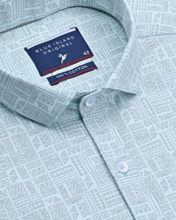 Mint Blue Tribal Print-Full-Stain Proof