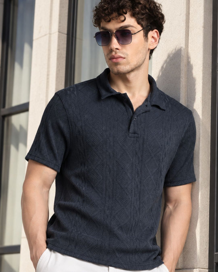 Navy Infinity Textured - Polo Tshirt