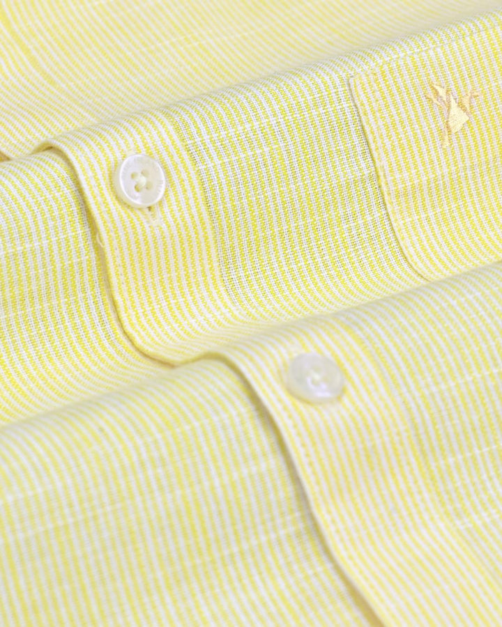Yellow Grid Stripes -Full-Bamboo Linen