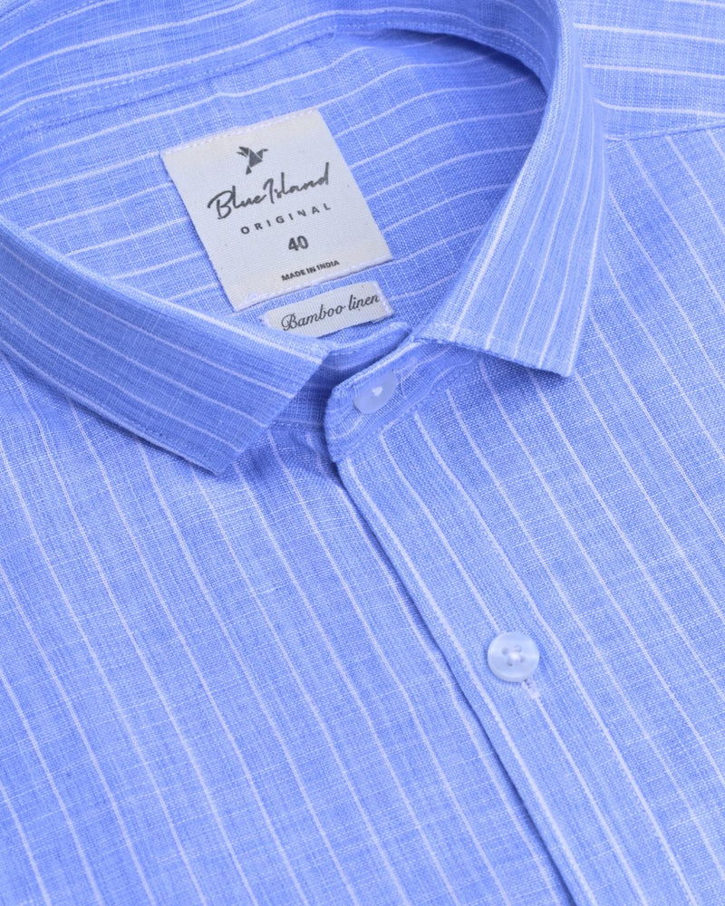 Ice Blue & White Stripes -Full-Bamboo Linen